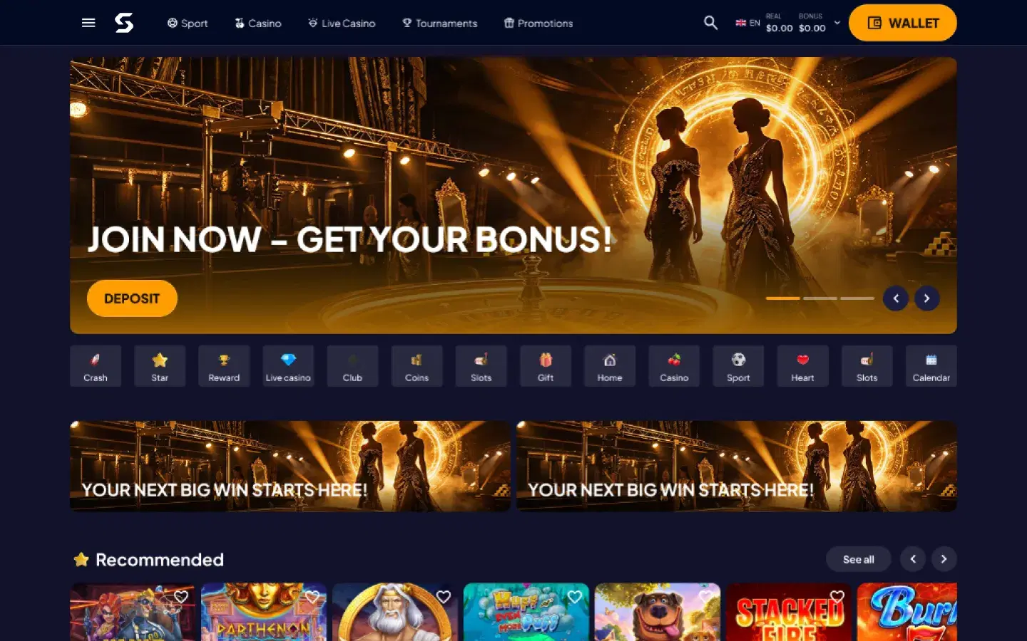 Casino brand with a gold theme